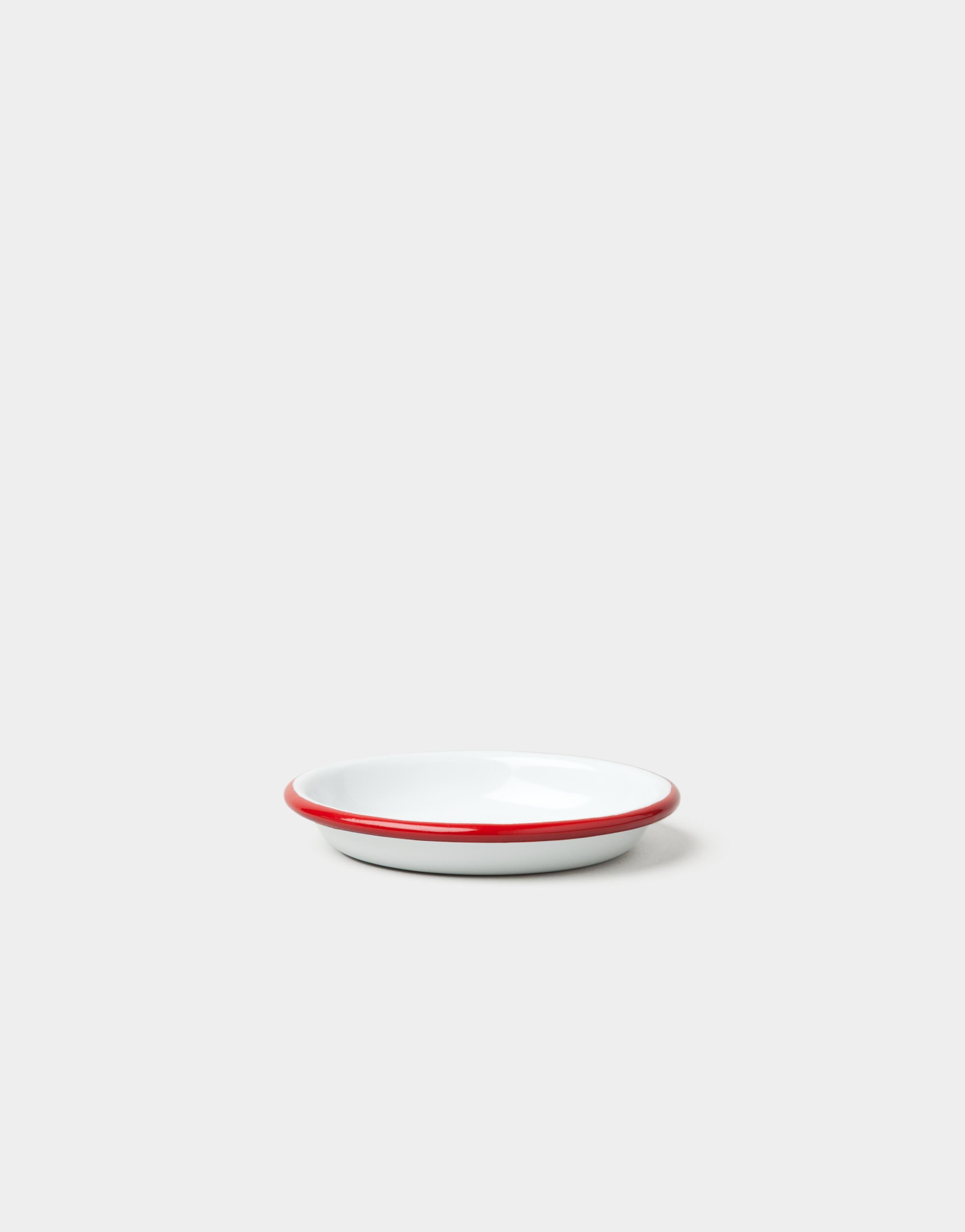 Small Sauce Dish — White with Red Rim BLUE ENAMEL